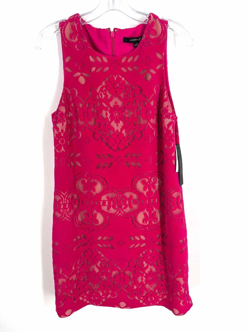 Cynthia Steffe Size 6 Hot Pink/Nude Laser Cut Mesh NEW Designer Dress